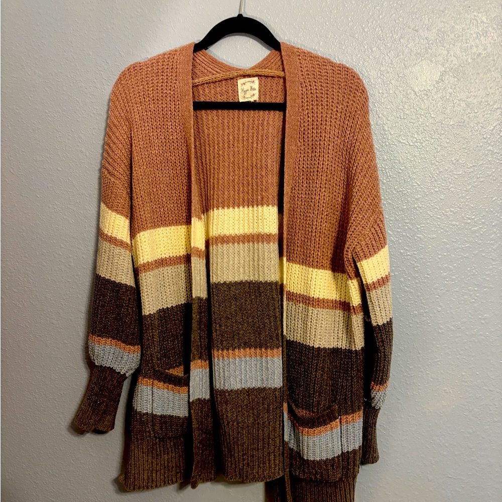 Hippie Rose Brown and Cream Cardigan with Vintage Stripes